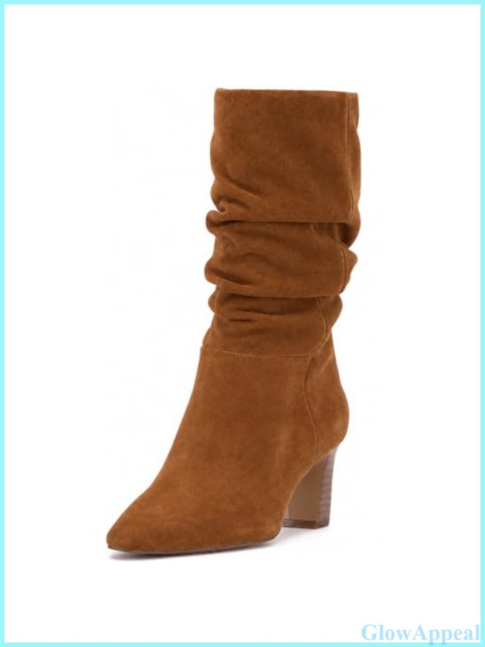 Faux Suede Mid Calf Slouchy Boots Square Toe Chunky Block Heel